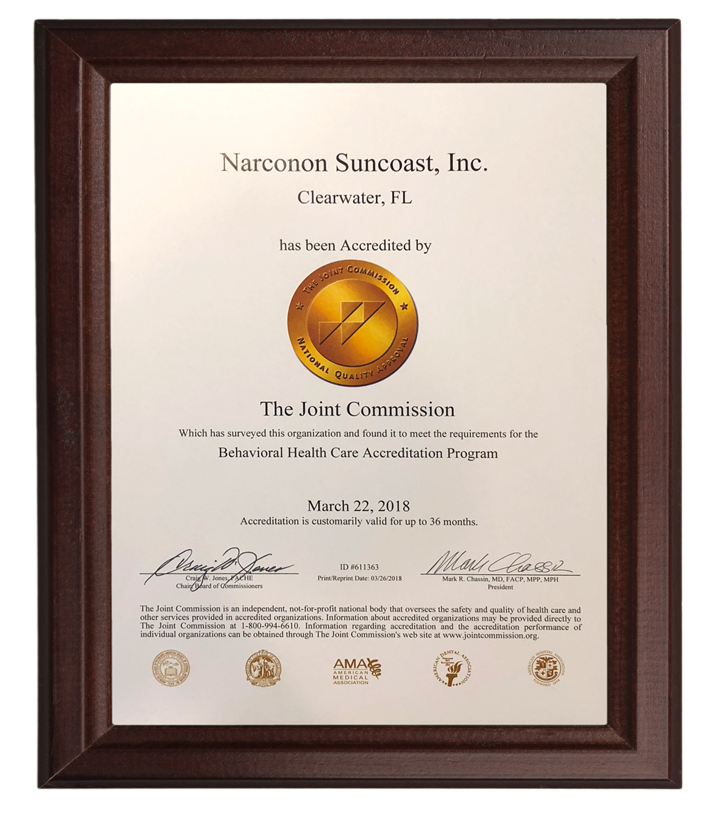 Narconon Suncoast - The Joint Commition Gold Seal Certificate