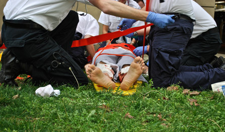 Paramedics handling an overdose