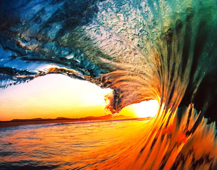 Art, sunset colorful wave